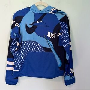 Nike Therma-Fit Blue & Black Cloud Print “Just Do it” Hooded Sweatshirt Size XL